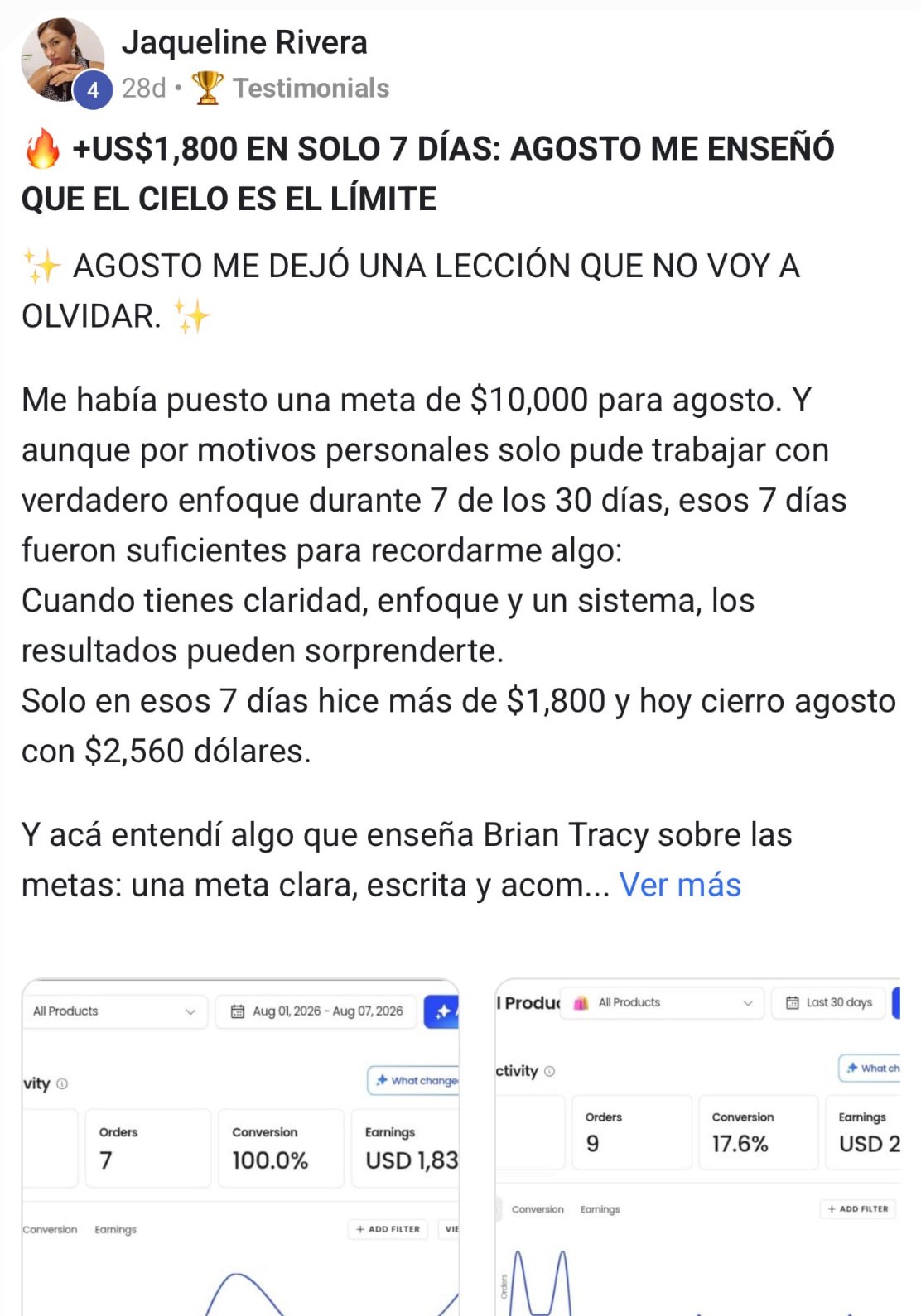 Testimonio de Jaqueline — +$1,800 en solo 7 días