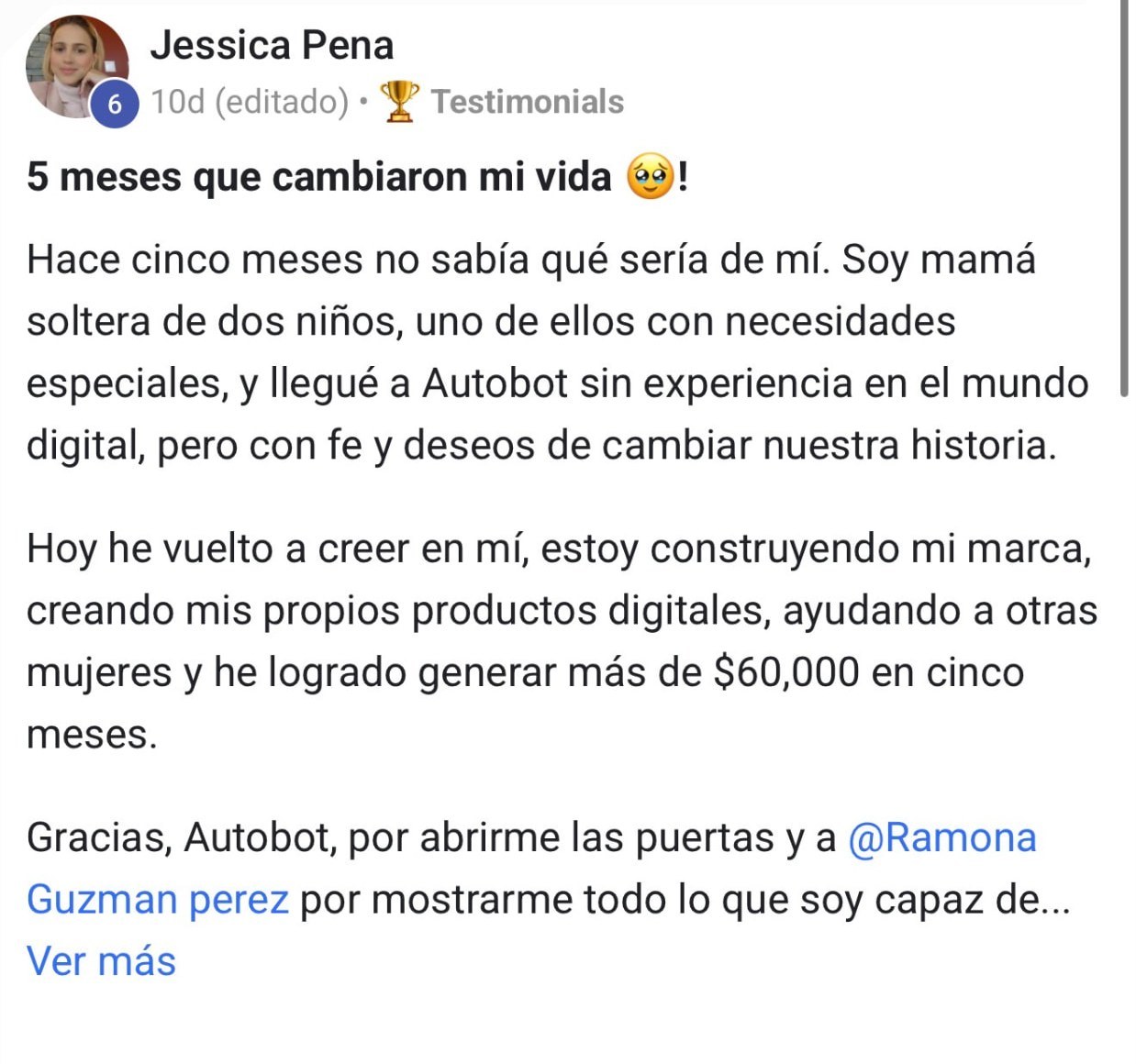 Testimonio de Jessica — $60,000 en cinco meses